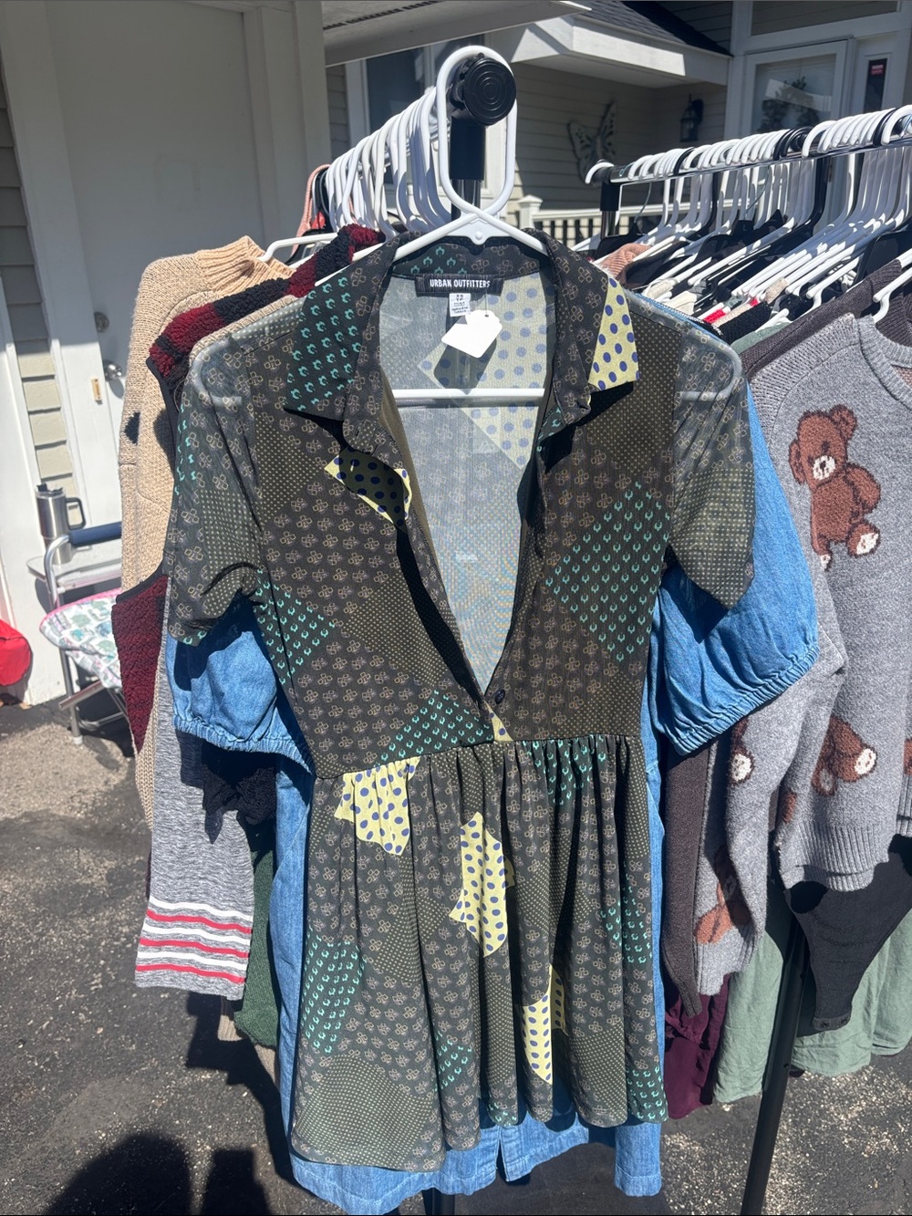 Urban Outfitters Olive and Yellow Patchwork Mini Dress